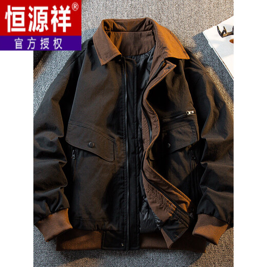 Hengyuanxiang 2025 Amerikanischer Jagdanzug Detroit-Jacke Daunenjacke Herren Winter Trendmarke Revers Arbeitskleidung Daunenjacke im Barn-Stil Schwarz Nationaler Standard 90 Daunen M (105-125Jin Jin entspricht 0,5 kg)