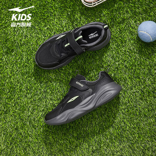 Hongxing Erke Children's Sports Shoes for Boys and Girls 2026 Spring and Summer New Mesh Velcro Lightweight Casual Running Shoes | Sichuan Line 4 Men's Secret Mesh Black/Fluorescent Energy Green 31