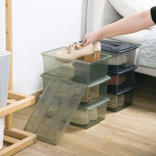 Yusenyi Home Shoe Box Storage Box with Lid, Transparent, Dustproof, Stackable Plastic Shoe Box, Household Shoe Storage Artifact, Gray Purple Three, 18x29x13cm