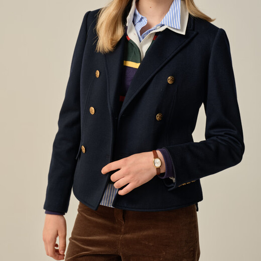 ELAND衣恋西装女时尚双排扣休闲通勤外套新款 深藏青色(03)D/NAVY M /165