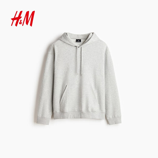 H&M Men's Sweatshirt 2025 Winter Plus Velvet Couple Outdoor Drop Shoulder Loose Red Christmas Hoodie 0970819 Gray S 170/92