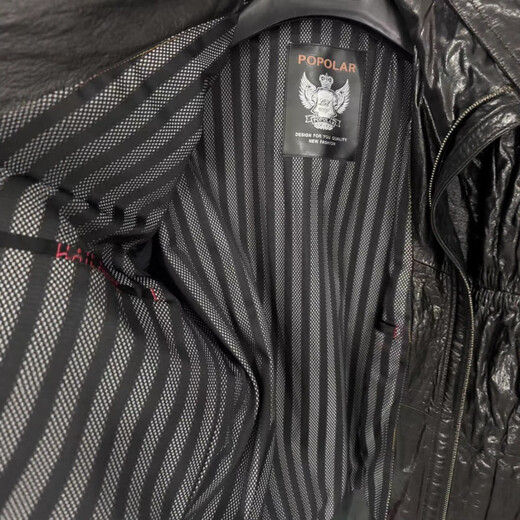 Супермаркет Fat Donglai закупает новые весенние и осенние кожаные пальто, вощеная воловья кожа первого слоя, рабочая одежда с воротником-стойкой, кошелек средней длины, того же стиля, черный L 175