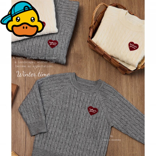 G.duck parent-child sweaters 2025 autumn and winter new style Korean style retro sweaters for a family of three, pullover loose New Year clothes, gray 170 adults M