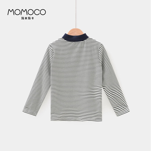 Mami Maka (MOMOCO) children's clothing boys' bottoming shirt 2025 winter medium and large children's striped bottoming shirt white 90