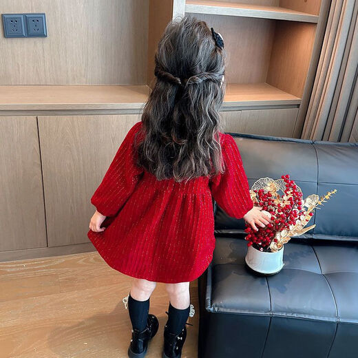 Girls Spring and Autumn Dresses 2025 New Children's Style Thickened Skirts Baby Girls Spring Princess New Year Skirts 118 Styles Spring and Autumn Ethnic Red 130