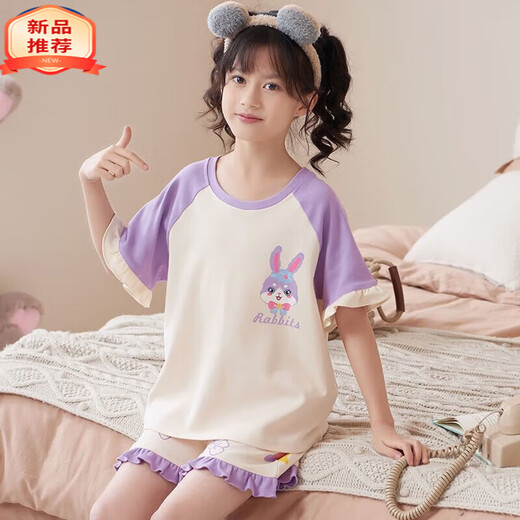 迪士尼（Disney）甜美可爱女童家居服套装优质棉少女款夏季短袖短裤甜美睡衣女孩 687莫代尔 140 大童S码 建议身高140-155CM