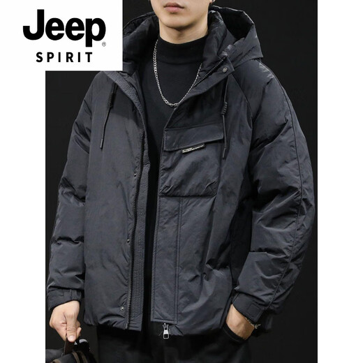 JEEP SPIRIT, новинка 2025, зимний пуховик, рабочая куртка, утепленная, теплая, с капюшоном, мужская легкая, роскошная, короткая, на белом утином пуху, черная (пуховик высокого качества) L рекомендуется 100–115 Jin Jin = 0,5 кг