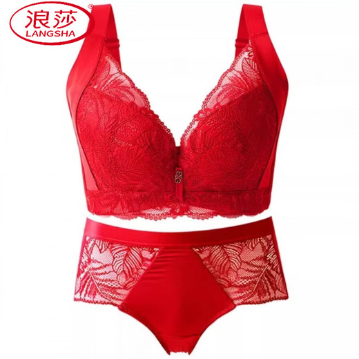 LangSha bra for zodiac year, year of horse, wedding bride, red underwear, large breasts, small breasts, auxiliary breasts, anti-sagging, large size set, red set, M 42/95E, thin cup about 0.3C