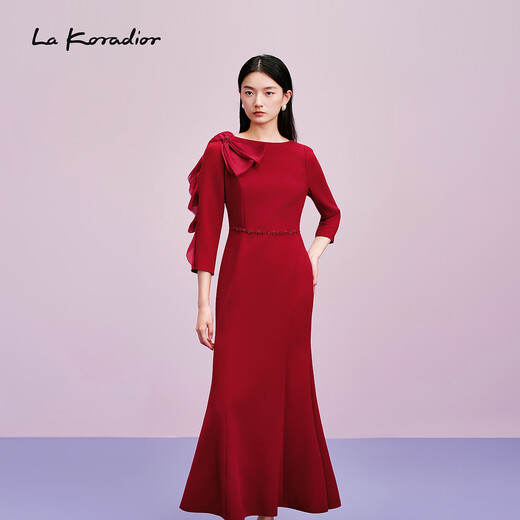 La Koradior (La Koradior) Shopping mall same style Lakoradior Lakoradior new slim-fitting fishtail bow dress for young celebrities, medium red M
