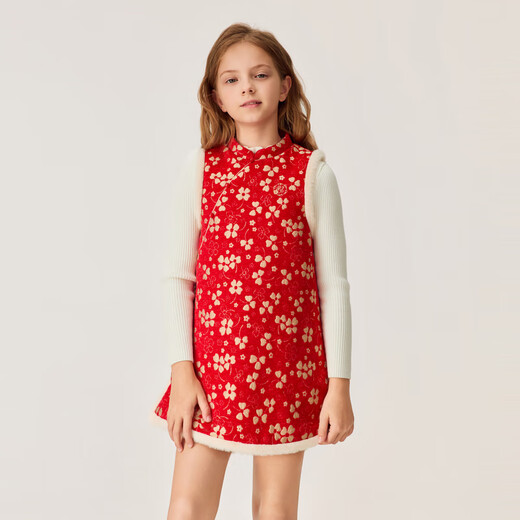 POLOWALK New Year's style girls' sleeveless dress 2026 new Chinese style embroidered dress B61W616B0021 red 120