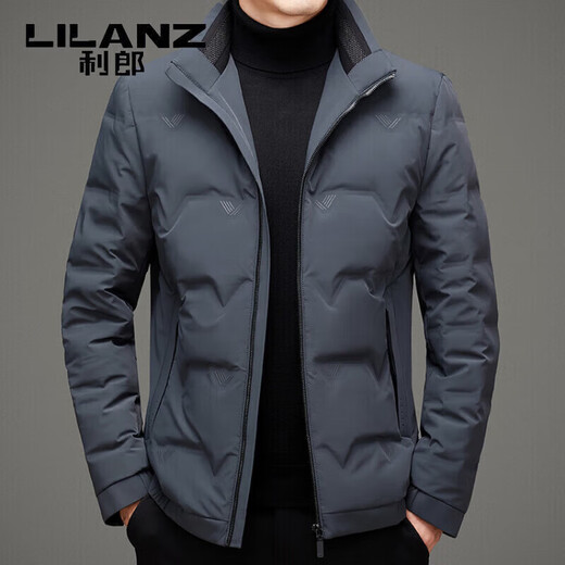 利郎（LILANZ）冬季高端白鹅绒男士立领加厚保暖羽绒服中年短款男装轻薄外套 灰色 M 170