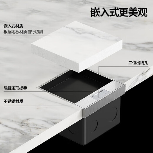 国际电工304优质不锈钢防水隐藏式108型纯平地板插座隐形地插银色地插盒 五孔地插【108型】