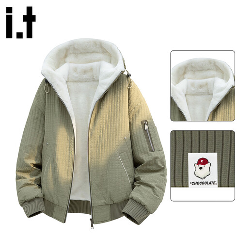 CHOCOOLATE it men's trendy brand textured velvet thickened cotton coat for men 2025 winter large size hooded cotton coat for men warm white counter quality M recommended 90-110Jin Jin equals 0.5 kg