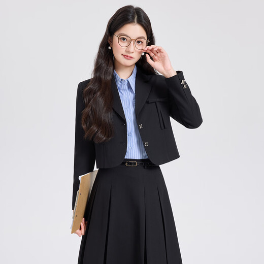 Gray suit skirt for women 2026 new college student interview professional formal wear small suit jacket spring and autumn black jacket + 2110# blue striped shirt + skirt L (recommended weight 106-118Jin Jin is equal to about 0.5 kg)