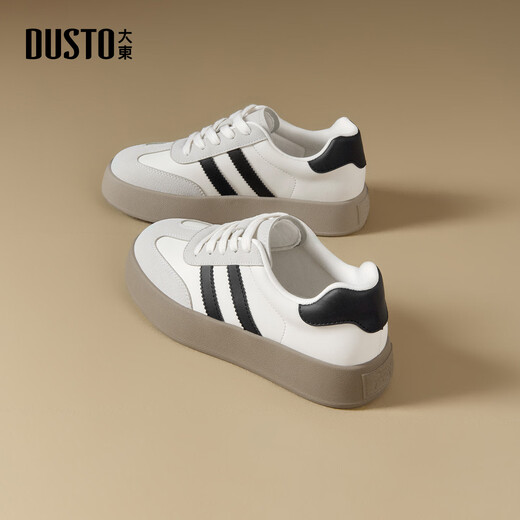 Dusto Dadong German training shoes spring women's shoes new flat mid-heel lace round toe material collage 002655A Beige 37