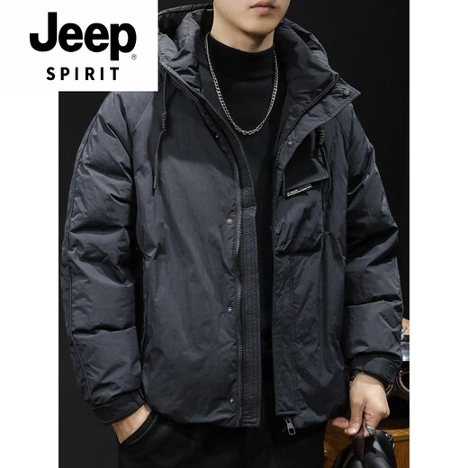 JEEP SPIRIT, новинка 2025, зимний пуховик, рабочая куртка, утепленная, теплая, с капюшоном, мужская легкая, роскошная, короткая, на белом утином пуху, черная (пуховик высокого качества) L рекомендуется 100–115 Jin Jin = 0,5 кг