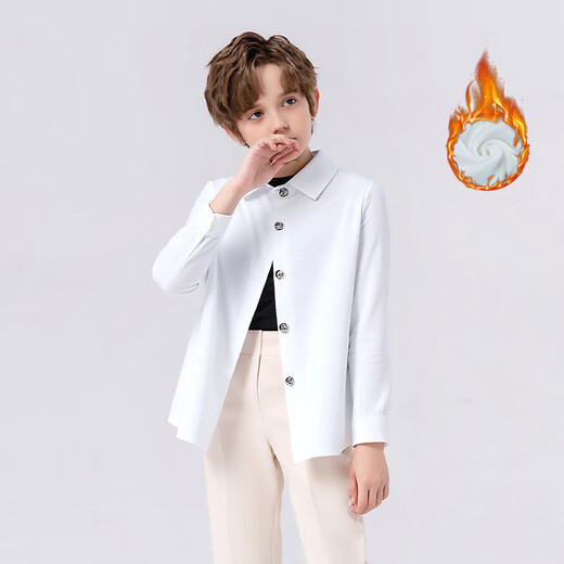 Kalfit children's shirt Korean style children's long-sleeved shirt boy white velvet shirt New Year's greetings white velvet 120