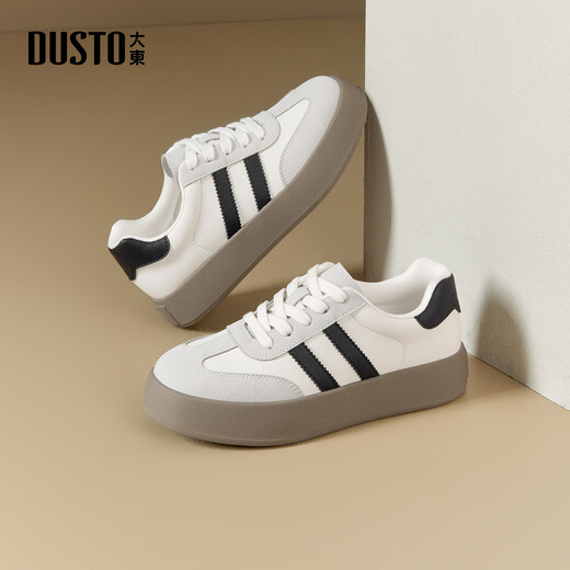 Dusto Dadong German training shoes spring women's shoes new flat mid-heel lace round toe material collage 002655A Beige 37