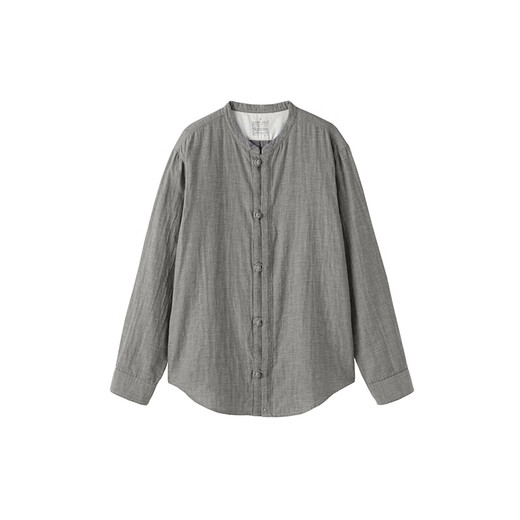 MUJI Women's Kapok Mixed Double-layer Yarn Disc Button Shirt Women's Shirt Jacket Spring 26 Women's BC2R7A6S Gray Stripe L (165/88A)