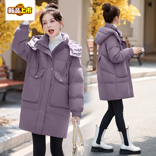 Chujing Winter Down Jacket Women's Medium Long Loose Thickened Hooded White Duck Down Warm Jacket Light Card M Recommended 90-109Jin Jin is equal to about 0.5 kg