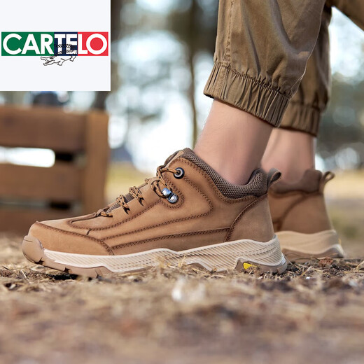 CARTELO crocodile (CARTELO) two-layer cowhide autumn and winter waterproof non-slip outdoor hiking shoes men's genuine leather shoes hiking and mountain climbing casual shoes plus velvet 2287 dark gray 39