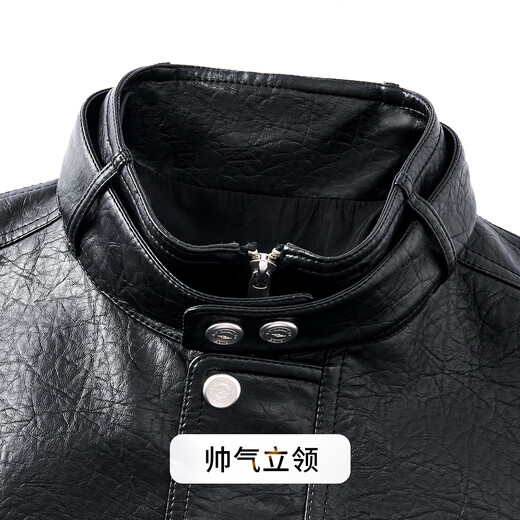 富鋌【重工裂纹质感皮衣】PU皮夹克外套男秋冬防风立领机车风皮衣男款
