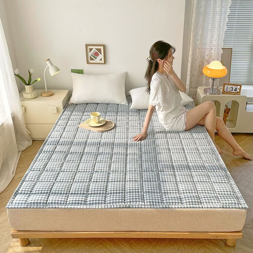 Children's soft cotton mattress pad bottom non-slip mattress household mattress single bed protective pad bottom mattress cotton yarn-dyed washed cotton mattress-Lan Xiaoge 90X200