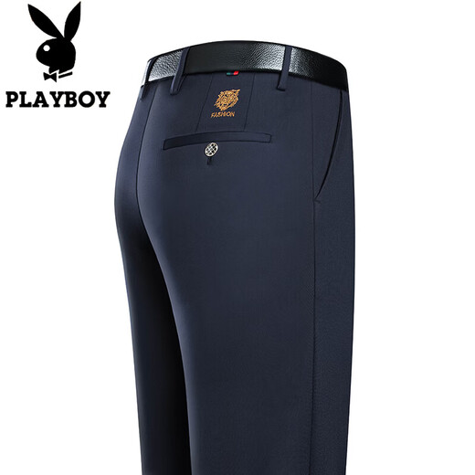 花花公子（PLAYBOY）休闲裤男士春秋款直筒宽松裤子男商务舒适弹力免烫西装裤长裤男装 686A黑色常规 30 约110-120斤可穿
