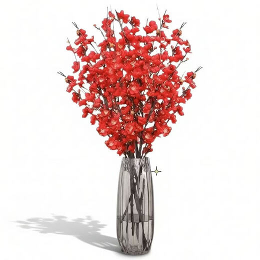Full of blooms, red plum hydroponic fresh branches with buds, flowers and plants, indoor water-cultured dried wintersweet flowers, 60-70cm red plum fresh branches, 15 branches, a must-have in winter, with buds and nutrient solution