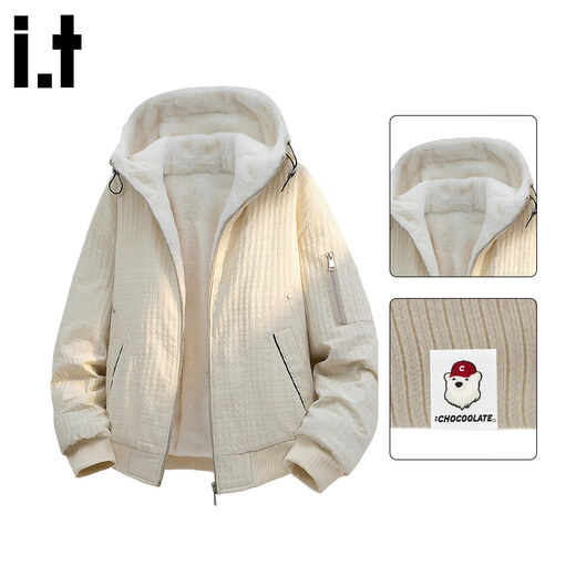 CHOCOOLATE it men's trendy brand textured velvet thickened cotton coat for men 2025 winter large size hooded cotton coat for men warm white counter quality M recommended 90-110Jin Jin equals 0.5 kg