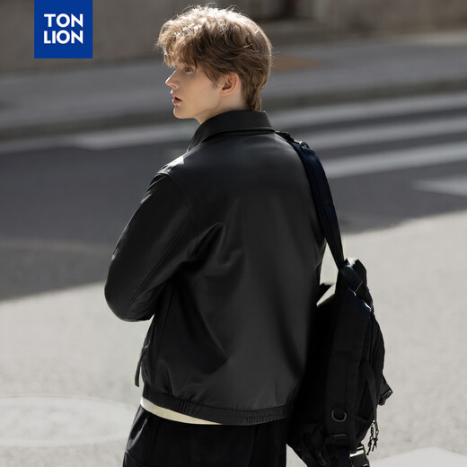 TonLion 2026 Spring New Men's Imitation Leather Jacket Trendy American Brown Loose Black Trendy Cool Versatile Fashion Black S