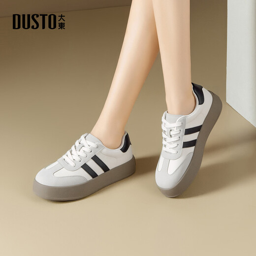 Dusto Dadong German training shoes spring women's shoes new flat mid-heel lace round toe material collage 002655A Beige 37