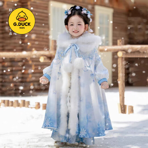 G.duck Winter Elsa Princess Dress Hanfu Girls Chinese Children's Frozen Plus Velvet Thickened Dress Cloak Cloak Ice and Snow Cloak and Skirt 110 Recommended for 3~4 years old 90-105cm