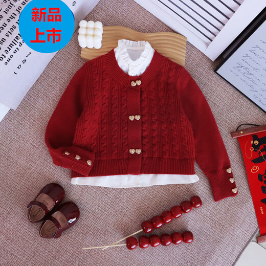 G.duck parent-child wear 2025 new four-person sweater style family mother-daughter family of three red autumn and winter mother-child fake two pieces/cardigan --- feel free to take 180 adult XL size (145-160 Jin Jin is equal to 0.5 kg)