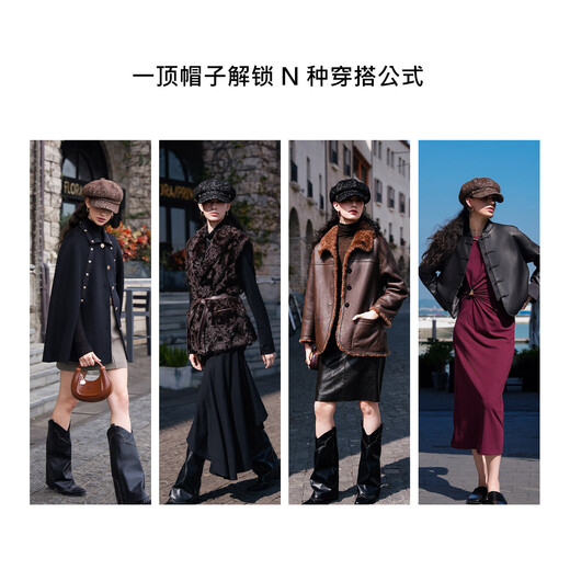 Mr DUCK Dream Weaving Fashionable and Versatile Newsboy Cap Wool Blended French Beret Women's Artistic Painter Hat Shows Small Faces Meaningful Night Black (Newsboy Cap)-MW567101 M (Suitable for 55-56cm head circumference)