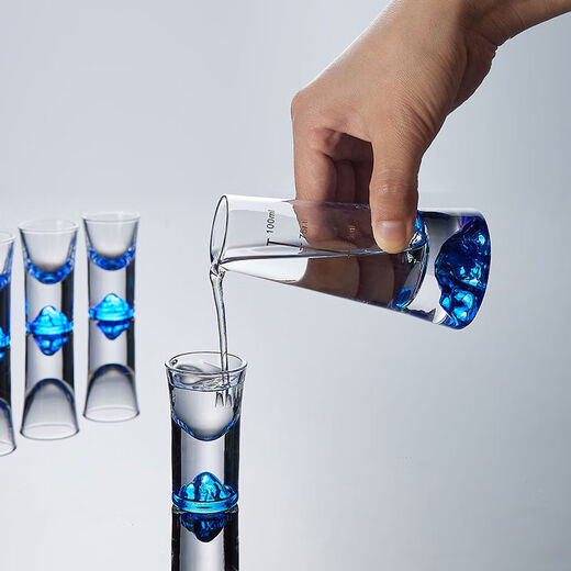 Jinshan liquor dispenser set household small wine measuring device glass small wine cup decanter with scale pouring jug Ice Blue Mountain liquor cup 6 pots 6 cups + Tuanyuan round cup holder