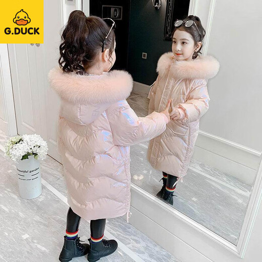 G.duck baby girl down jacket new shiny no-wash trendy winter coat 2025 new plus velvet warm jacket trendy pink 120