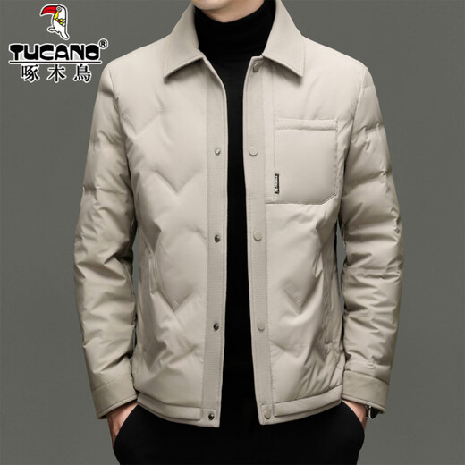 Зимняя куртка на белом утином пуху Woodpecker, мужская короткая деловая повседневная теплая куртка с лацканами, универсальная уличная одежда для холодной погоды 8859 Хаки M 170