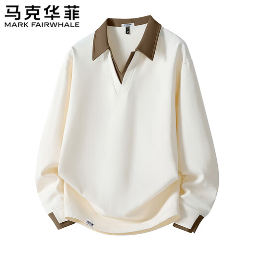 Mark Huafei Sweatshirt Spring and Autumn Men's Lapel Color Block Long Sleeve Loose Casual Versatile Outdoor Sports Top Black 2XL