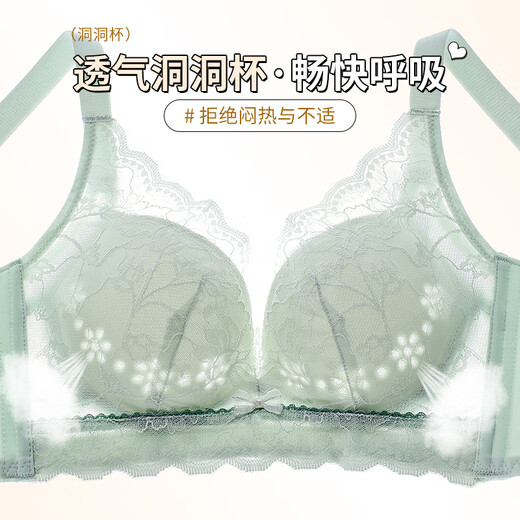 Urban Beauty Women's Underwear Women's Small Breast Gathering Top Support Anti-Sagging Breathable Hole Cup Wireless Lace Bra Elegant Black 70B AB Medium Thick Through Cup