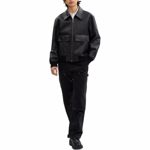 COACH FW24 Solid Color Long Sleeve Leather Jacket with Flap Pocket Men's Black Black M