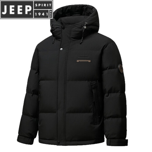 JEEP SPIRIT hooded down jacket for men 2025 winter new outdoor workwear warm and cold-resistant down jacket fashionable heat storage winter wear black brown M 170