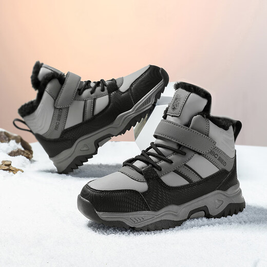 Woodpecker children's snow boots 2025 winter new velvet children's shoes thickened warm cotton shoes minus 40 outdoor boys' cotton boots black gray 31