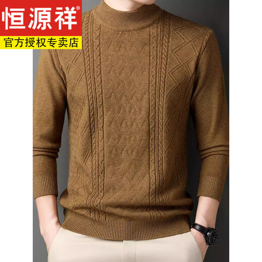 恒源祥冬季羊毛衫男半高领针织衫新款提花羊毛绒衫中青年宽松加厚毛衣男 岳绿 M