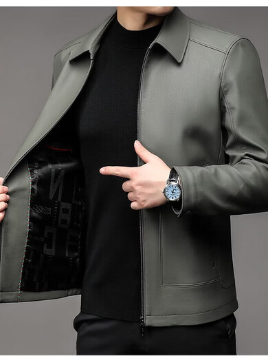 KBXNG Rimula autumn and winter buckskin lapel zipper genuine leather men's leather jacket plus velvet dad casual jacket 9202 black lapel single leather model RJ9202 9202 M 170 (110-125Jin Jin is equal to 0.5 kg)