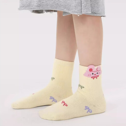 Girls socks, children's autumn and winter velvet thickened terry socks for little girls and babies, warm solid color mid-calf cotton socks 1 pair - terry bunny (1780) (random color/not supported note) 3-5 years old, recommended shoe size 2-27