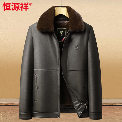 Hengyuanxiang leather jacket men's light luxury middle-aged PU leather jacket men's dad's clothing plus velvet thickened winter leather clothes black 2XL 185