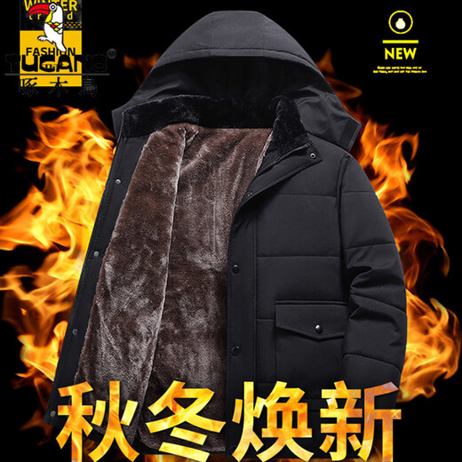Woodpecker (TUCANO) cotton coat men's velvet thickened coat autumn and winter middle-aged and elderly cotton coat large size dad casual jacket warm cotton jacket black velvet style 3XL recommended weight 150-165Jin Jin equals 0.5 kg
