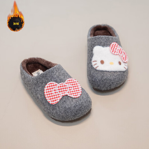 Girls' Cute KT Cat Cartoon Baotou Slippers for Outerwear 2025 Winter New Woolen Birkenstock Shoes and Cotton Slippers Dark Gray (Photographed by Inner Length) 29 Inner Length 18cm