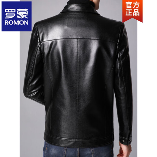 ROMON autumn and winter Haining leather jacket men's loose lapel plus velvet thickened sheepskin leather jacket men's leather jacket dad wear lapel black 3XL 190 180-200Jin Jin equals 0.5 kg